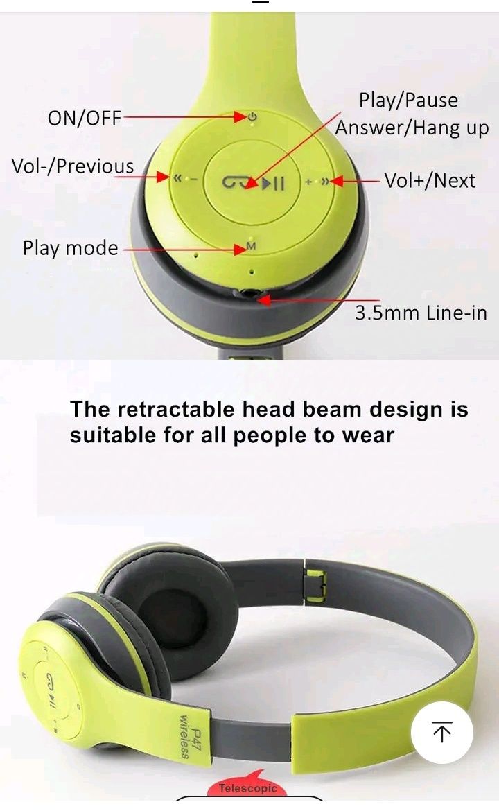 Słuchawki bezprzewodowe p47,bluetooth