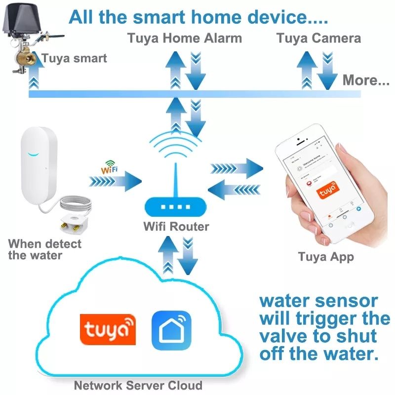 Датчик рівня води Tuya, Wi-Fi детектор витоку, працює з додатком