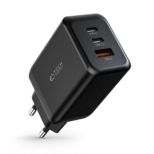 Tech-Protect C65W 3-Port Network Charger Pd65W/Qc3.0 Black
