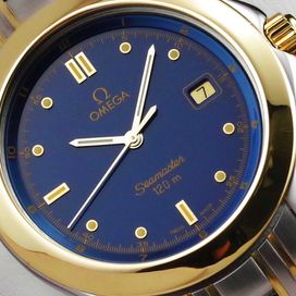 OMEGA SEAMASTER 120m złoty 18K / SS zegarek męski BLUE XL + BOX