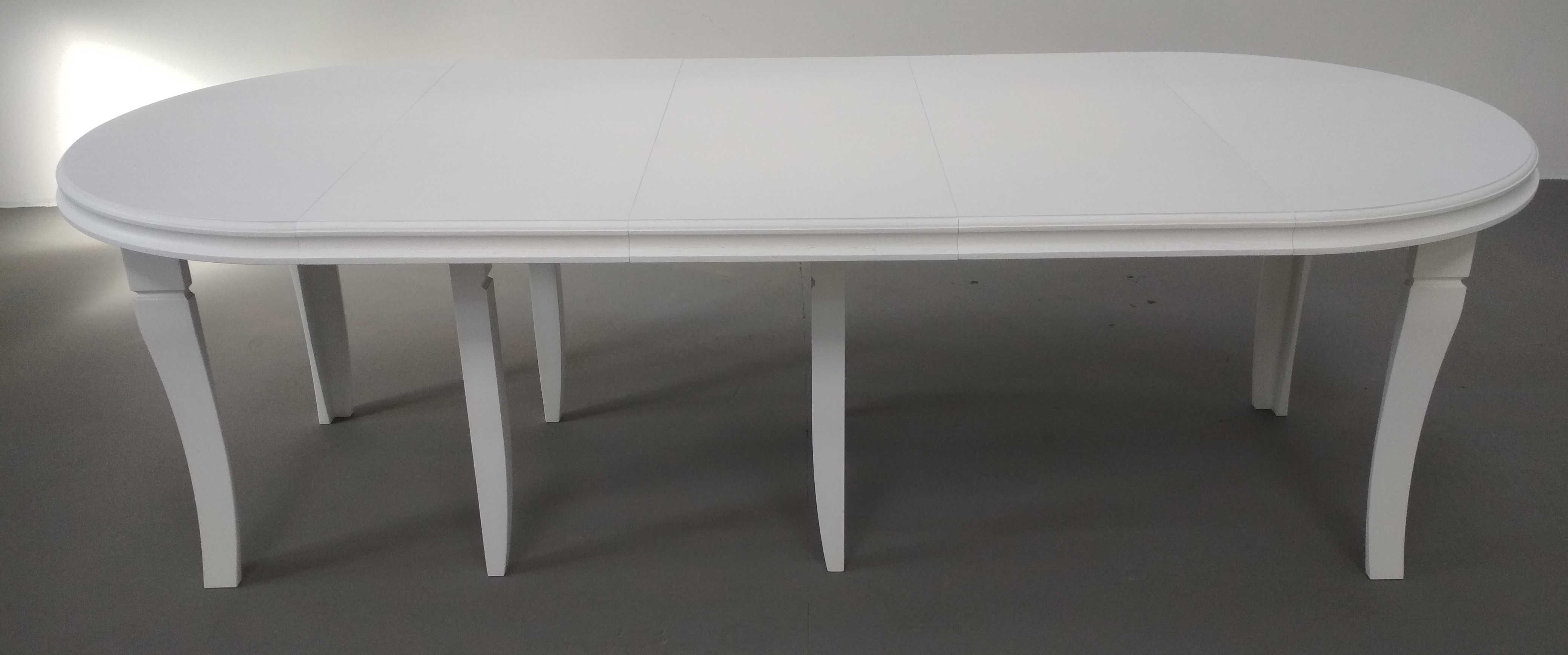 Stół okrągły biały 110cm x 310cm Mega rozkładany 8 Nóg HiT Dębowy