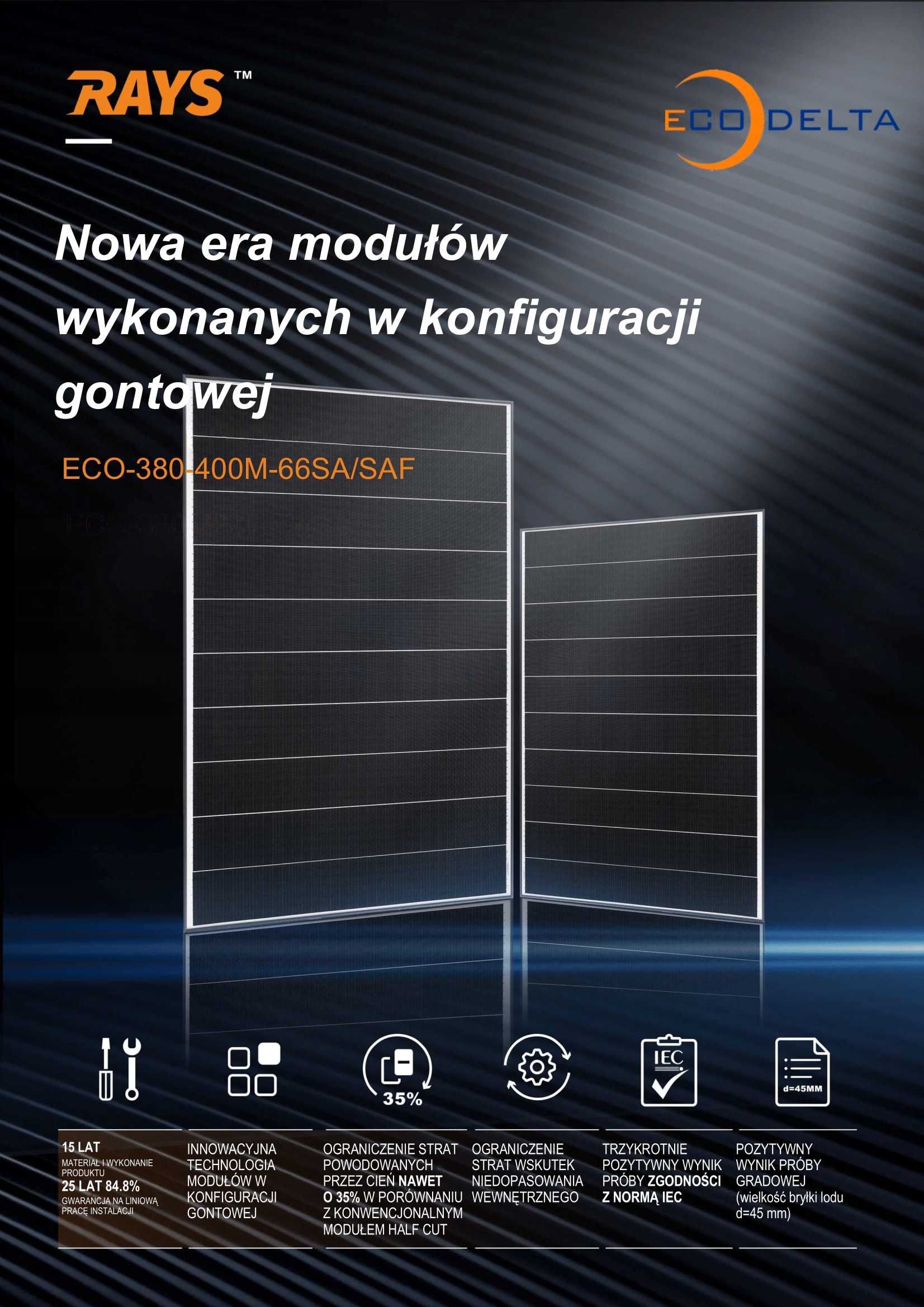 Panel fotowoltaiczny EcoDelta 400W, Shingled 165cm