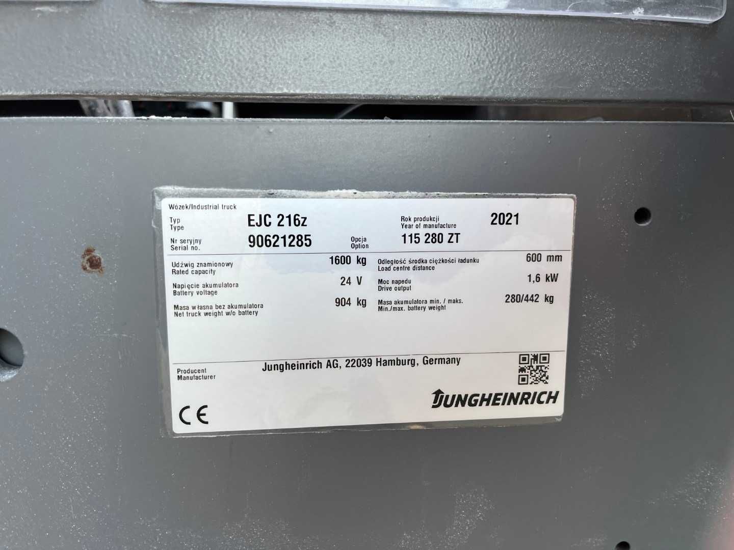 Jungheinrich EJC216z 2021 rok tylko 560h 2,8m paleciak z masztem