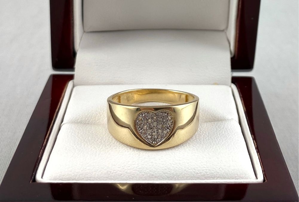 ZŁOTY pierścionek serduszko z cyrkonii PR. 585 (14K) rozmiar 21