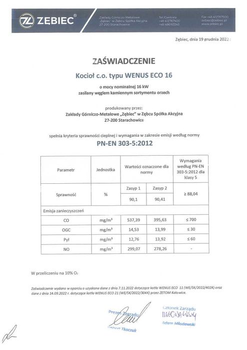 Kocioł, piec ZĘBIEC WENUS ECO 16 kW - tradycyjny / zasypowy