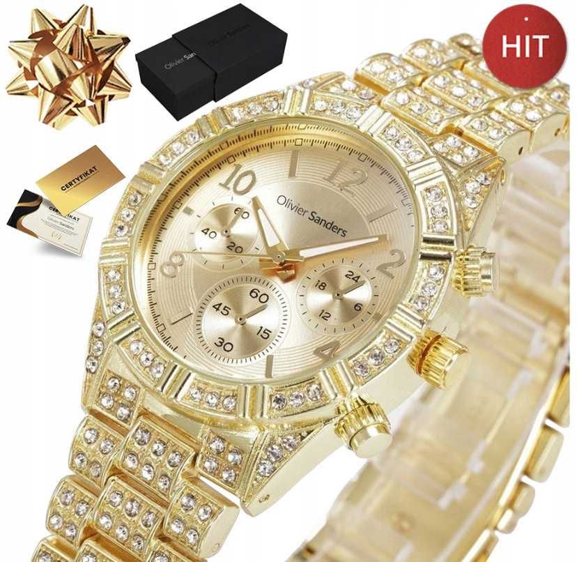 Piękny MARKOWY złoty zegarek damski OLIVIER SANDERS 585