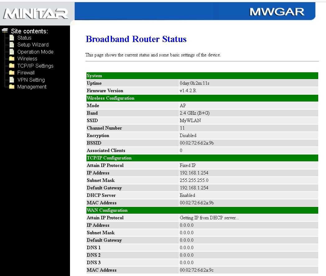 router WiFi 2.4GHz b/g Minitar, z zasilaczem