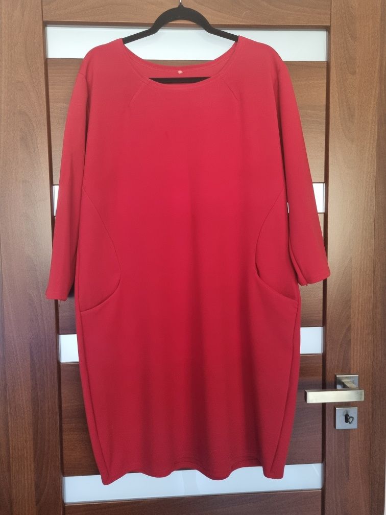 Sukienka tuba czerwona xxl kieszenie