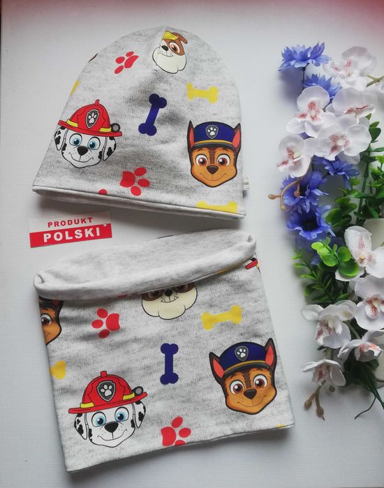 Czapka + komin - komplet chłopięcy - jesienno - zimowy -- hand made --