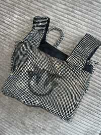 Torebka PINKO full rhinestone mini shopper bag oryginalna diamenciki