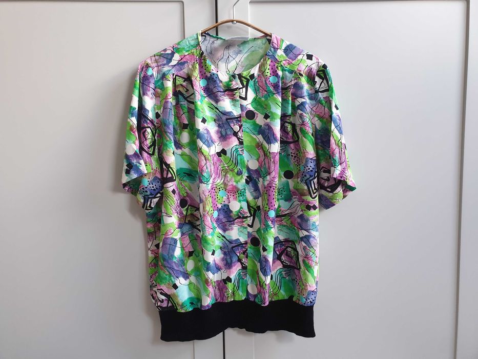 Kolorowa bluzka koszula ze stójką vintage 42 oversize Cipriani