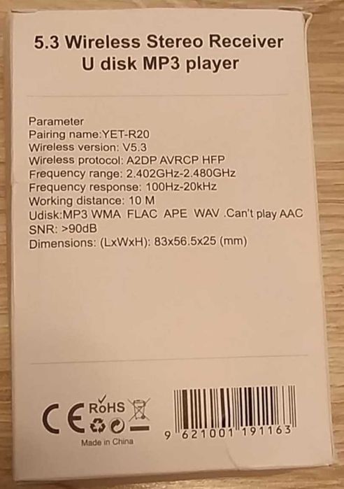 Bluetooth bezprzewodowy odbiornik stereo i odtwarzacz mp3