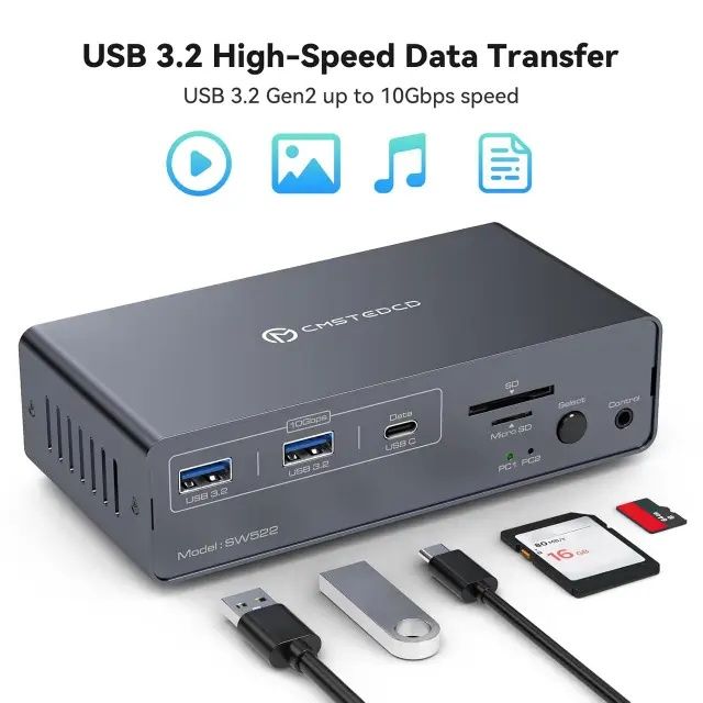 KVM-перемикач CMSTEDCD SW522. Док-станція з 4K60Hz HDMI 4K120Hz DP KVM