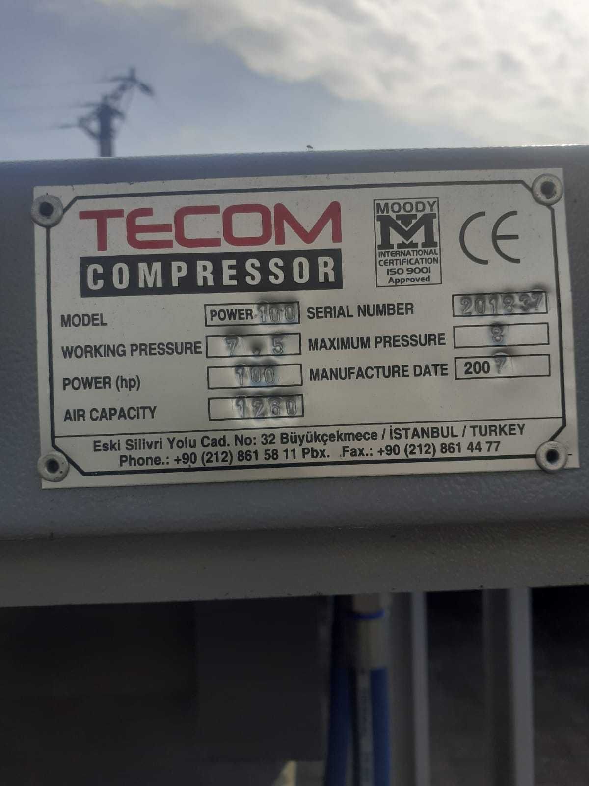 Sprężarka śrubowa kompresor TECOM POWER 100 75kW 12,66m³  S005329