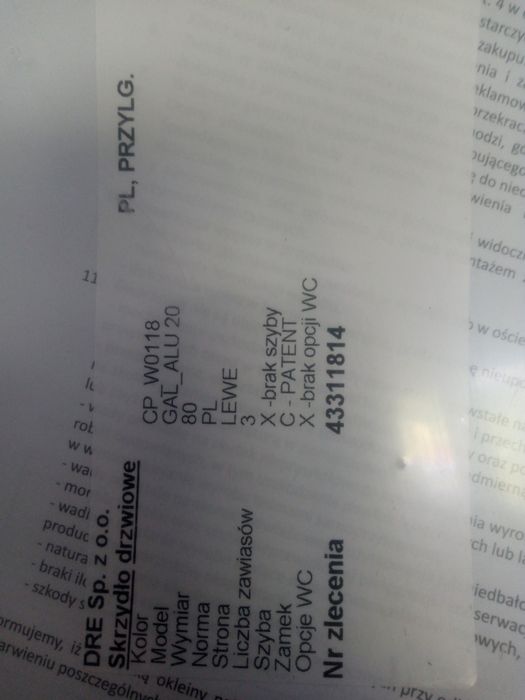 Drzwi wewnętrzne białe 80 cm wraz z ościeżnicą