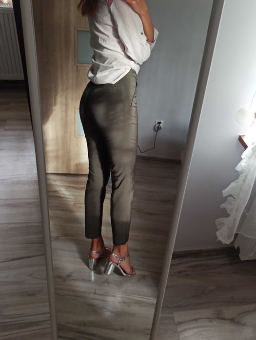 Spodnie khaki zip mohito dopasowane zieleń 32 koszula zestaw