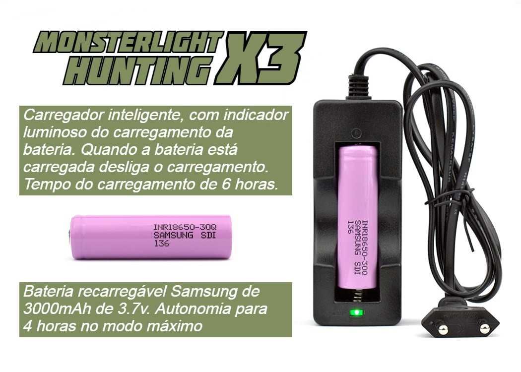 Kit lanterna esperas Hunting X-3 led cree branco 3200 lumens com zoom