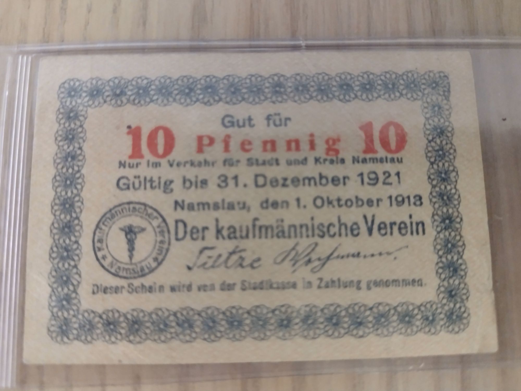 Papier wartościowy obligacja bilon niemiecka Namslau 1913r. Namysłów