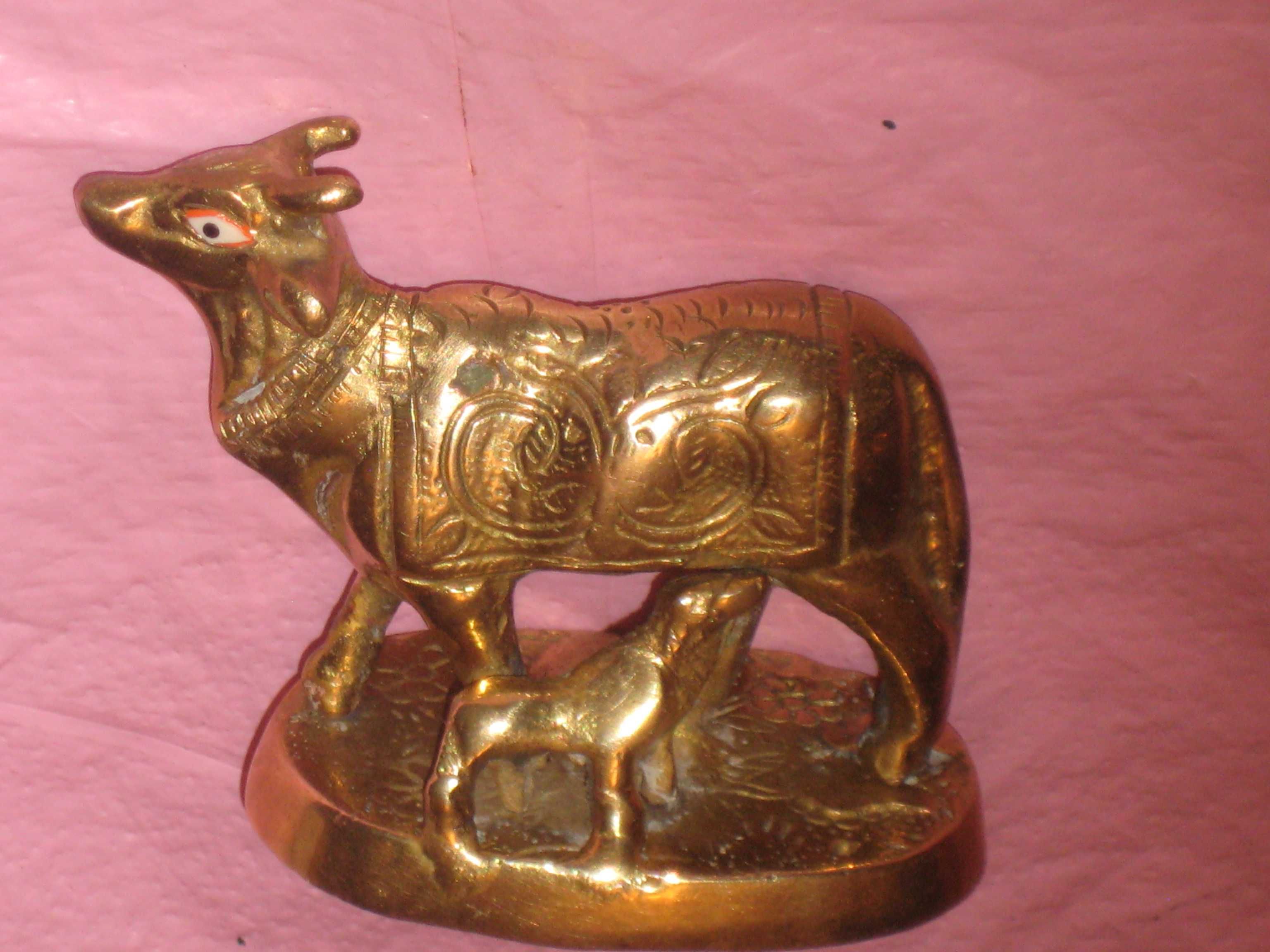 3шт: Набор Индия 70-х Чеканка латунь Статуэтки Священная корова