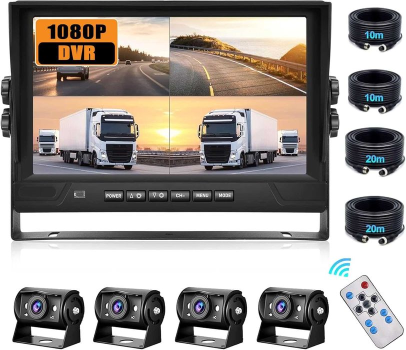 CAMECHO Zestaw kamer cofania, zestaw 4 kamer, 9-calowy monitor