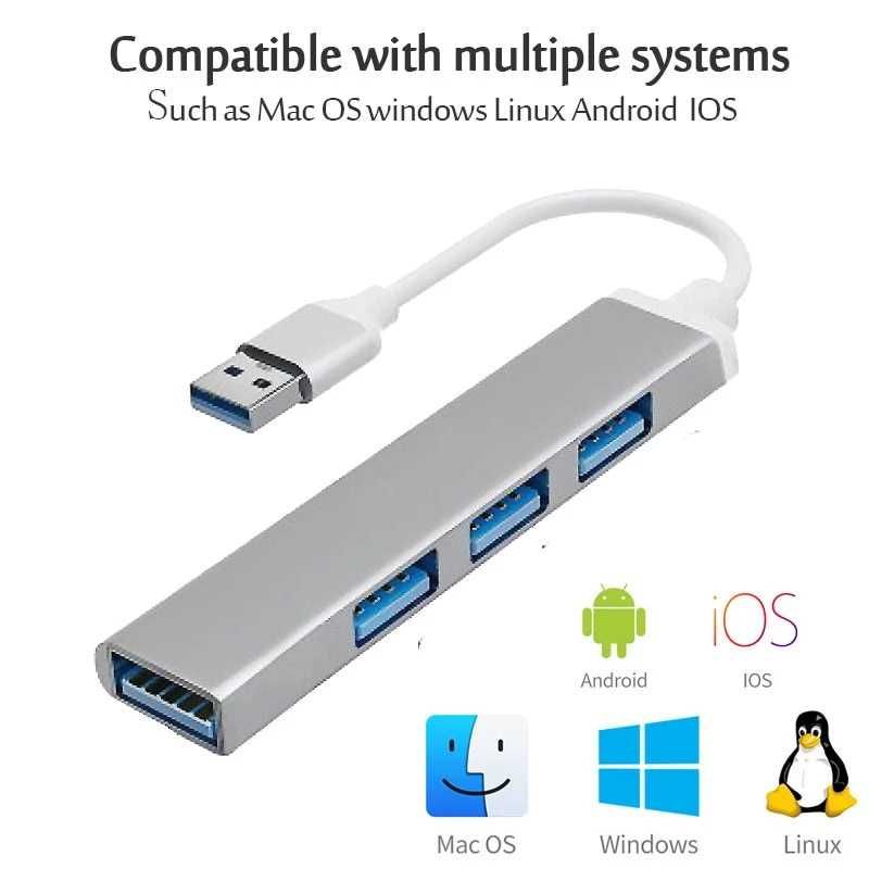 USB HUB 4-портовий адаптер мультирозгалужувач USB Алюмінієвий