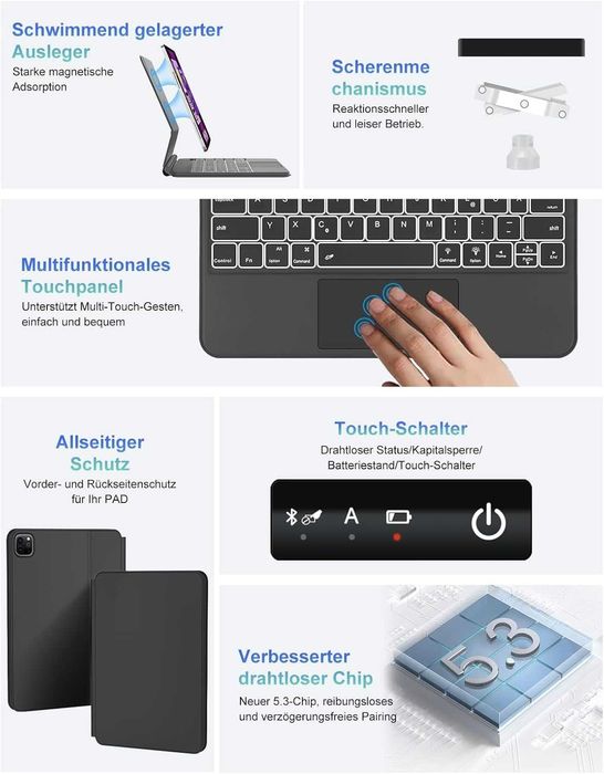 FOGARI etui klawiatura touchpad LED RGB iPad Pro 11 4/3/2 Air 5 Air 4