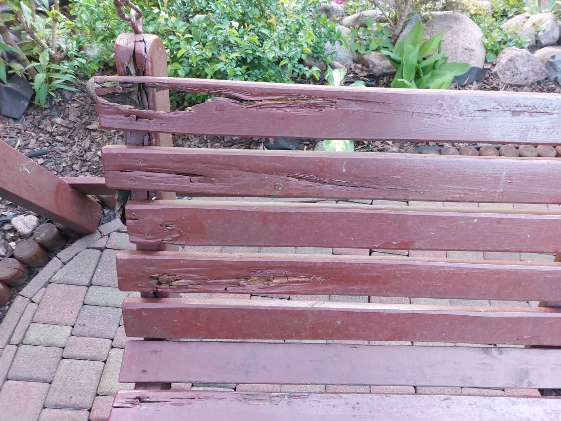 Huśtawka ogrodowa, ławka drewniana do renowacji 240x130x160i