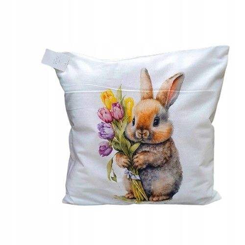 Poszewka wielkanocna świąteczna kolorowa 45x45 króliczek tulipany