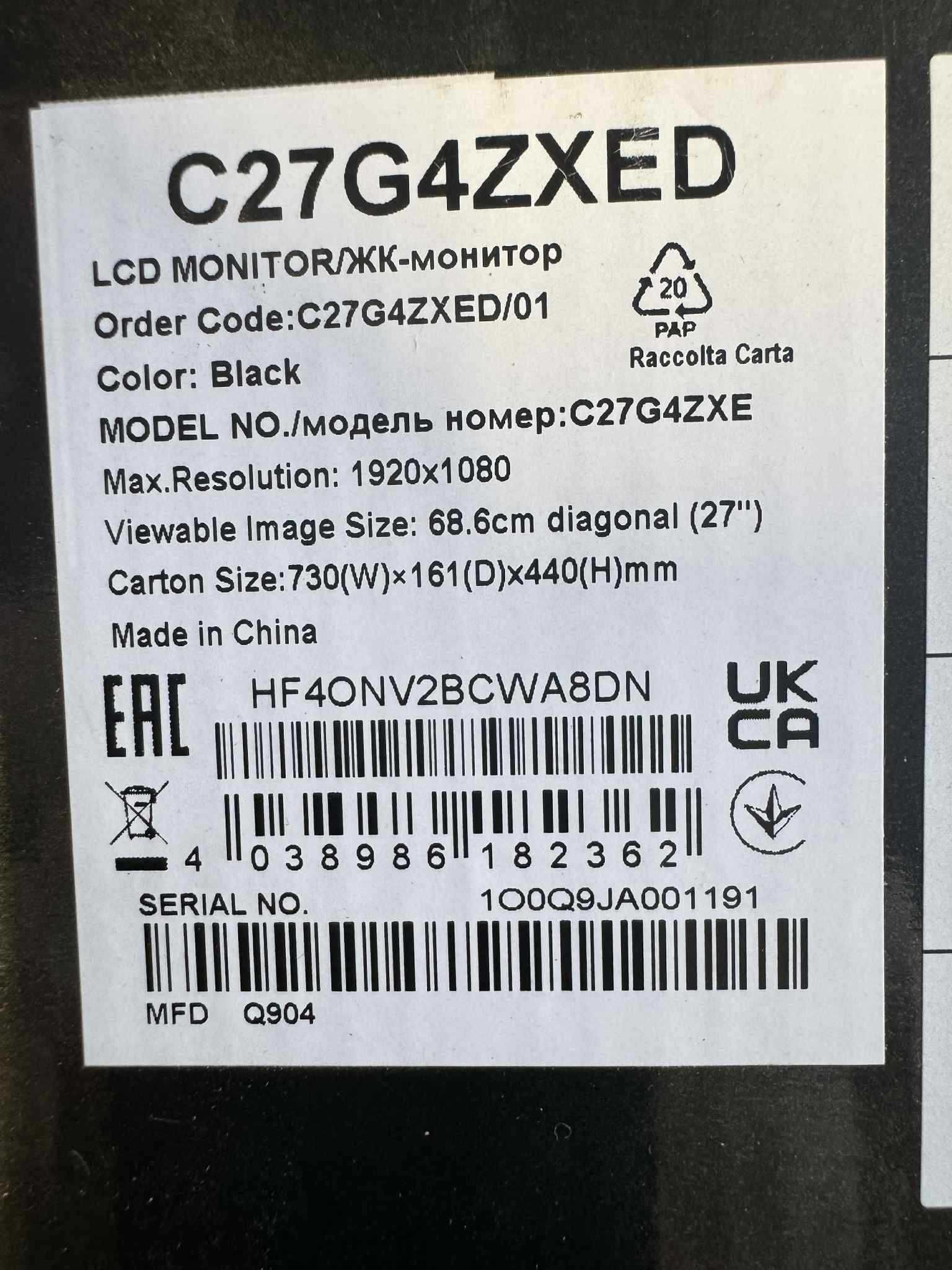 Monitor Aoc 27" C27G4ZXE
