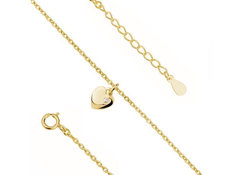 Złocona Srebrna Bransoletka Na Nogę Serce Cyrkonia Z1860Xg