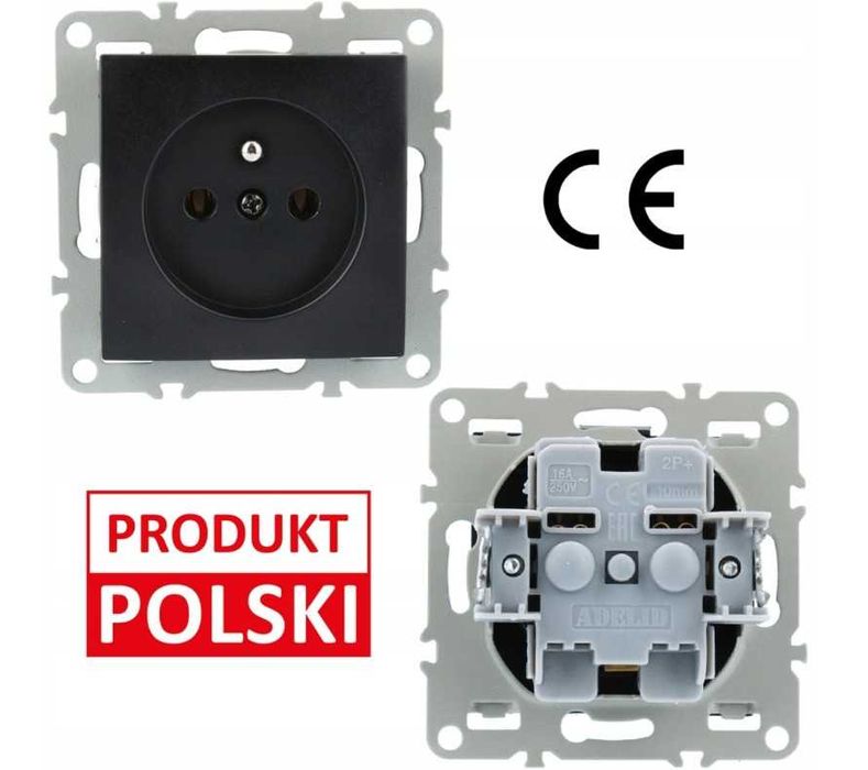 Gniazdo Quadra podtynkowe czarne pojedyncze z bolcem