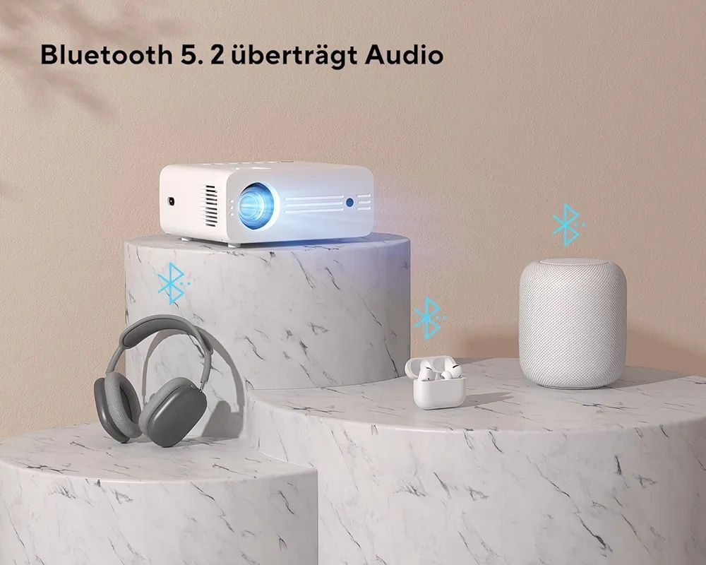 Projektor, Full HD 1080P 2,4/5G Hz WiFi Projektor Bluetooth 200 ANSI