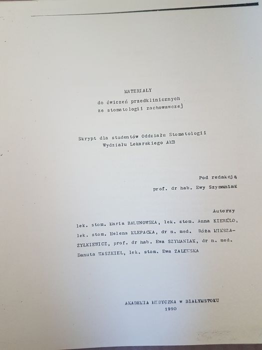 Materiały do ćwiczeń przedsklinicznych ze stomatologii zachowawczej