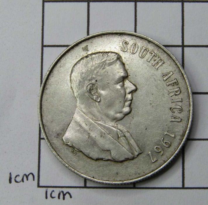 Moeda sul-africana de R1 de 1967 (erro raro de cunhagem dupla)