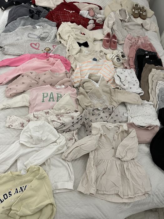 Paka ubrań zara h&m 86 92 nowe różowe beżowe szare