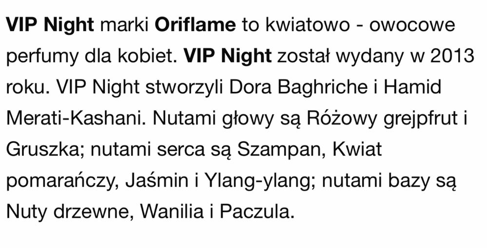 Perfumy Vip Night Oriflame UNIKAT
