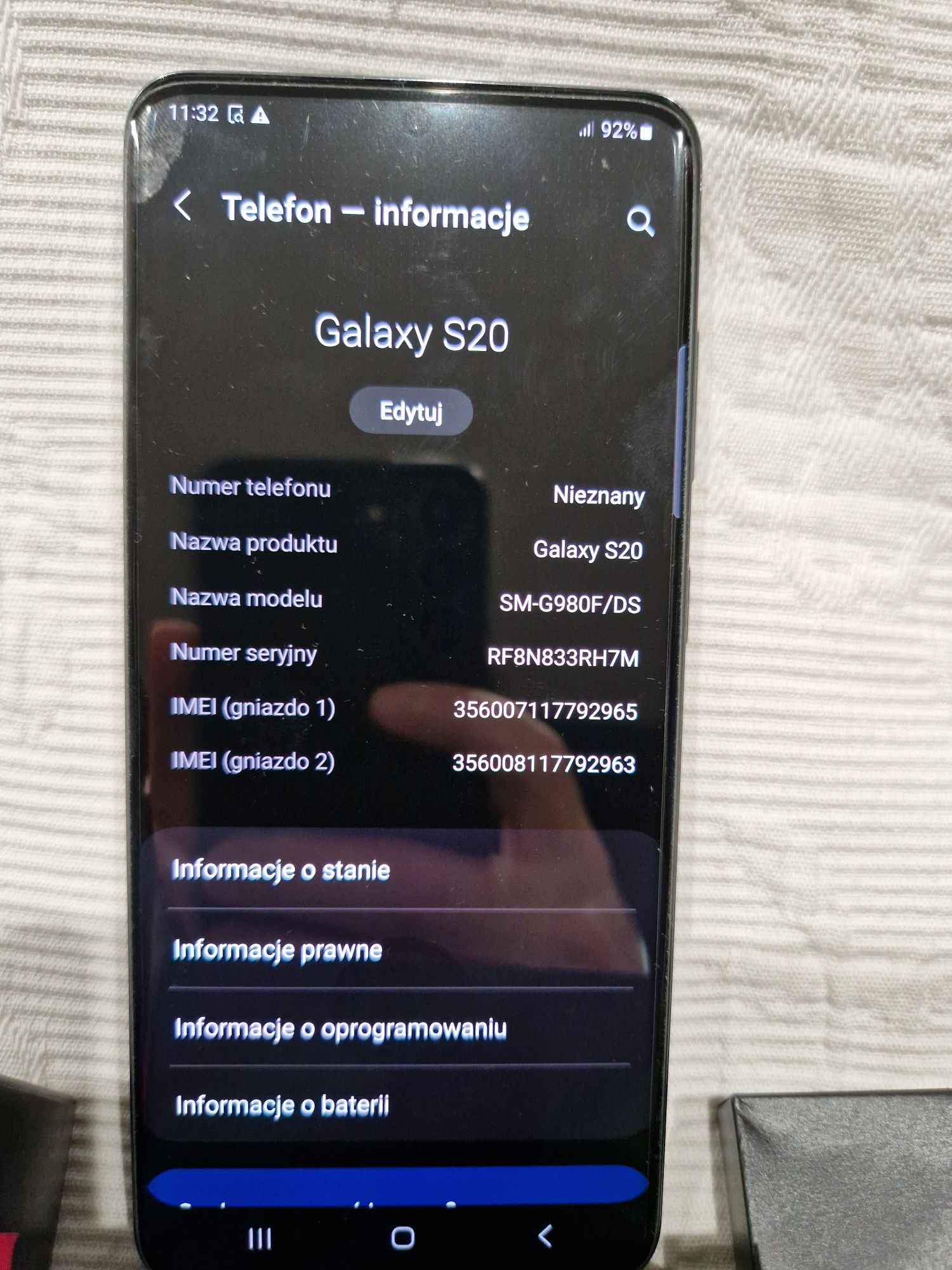 Samsung Galaxy S20 SM-G980F/DS Cosmic Gray 128GB używany w pełni spraw