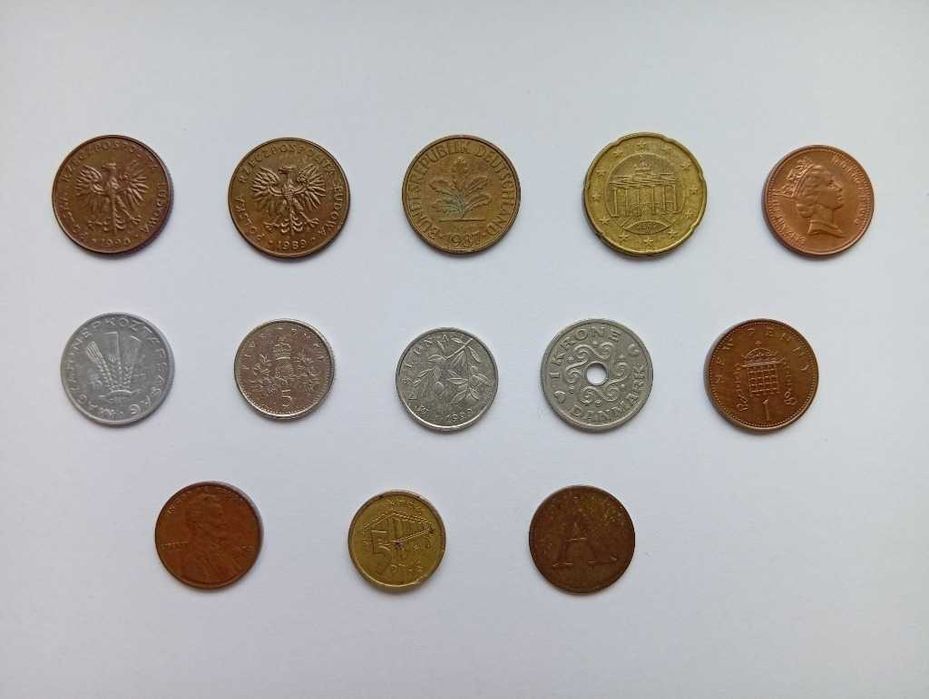 zestaw zbiór monet prl (13 monet) niemcy, dania, hiszpania, uk itp