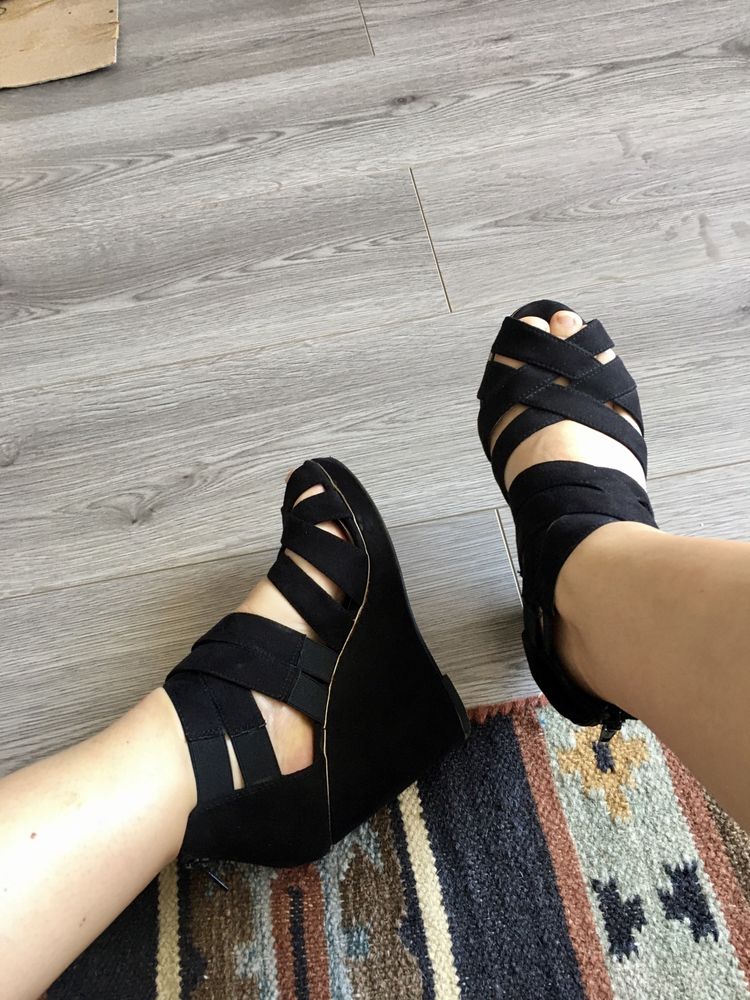 Czarne sandały koturny platforma bandeau zamsz 38 New Look