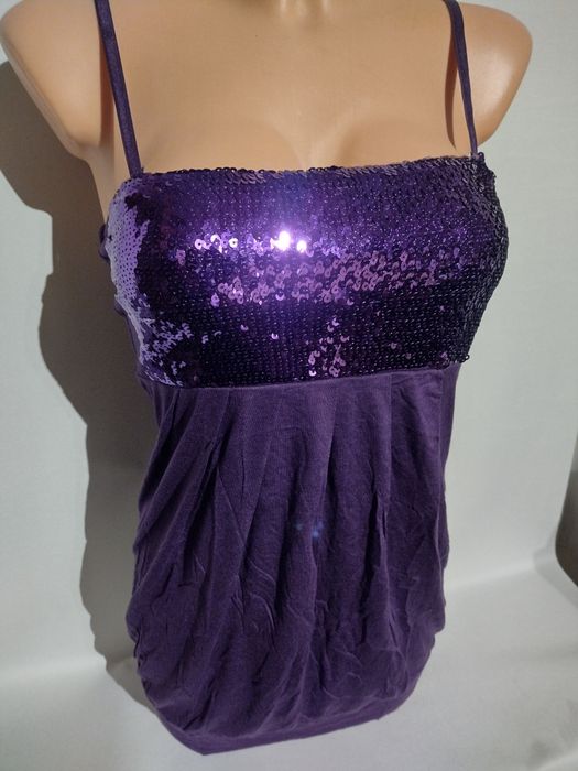 Tunika imprezowa bluzka cekinowa fioletowa kryjąca ciążowa sylwester