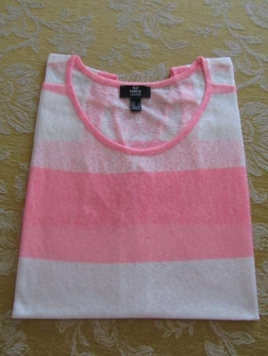 T-shirt Mango às riscas rosa e branco