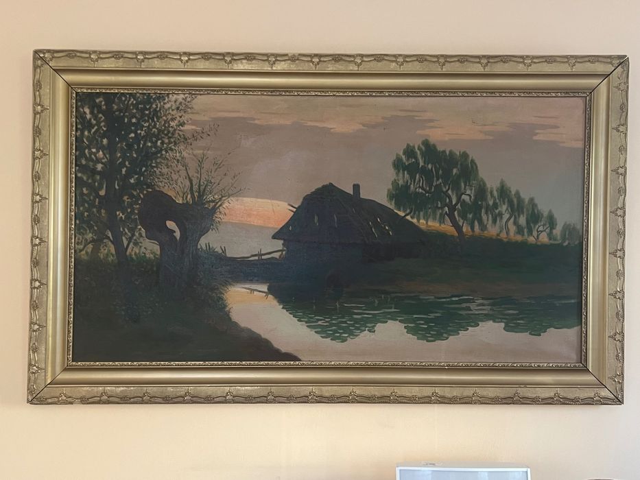 Duży obraz olejny w złotej ramie