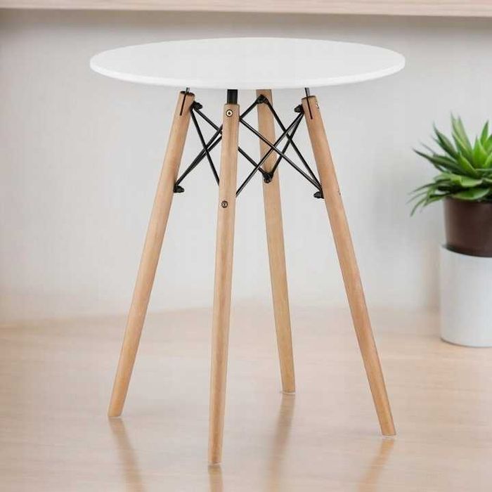 NOWY Biały Okrągły Stół 60 cm z Krzesłami Do Jadalni Kuchni Salonu FV