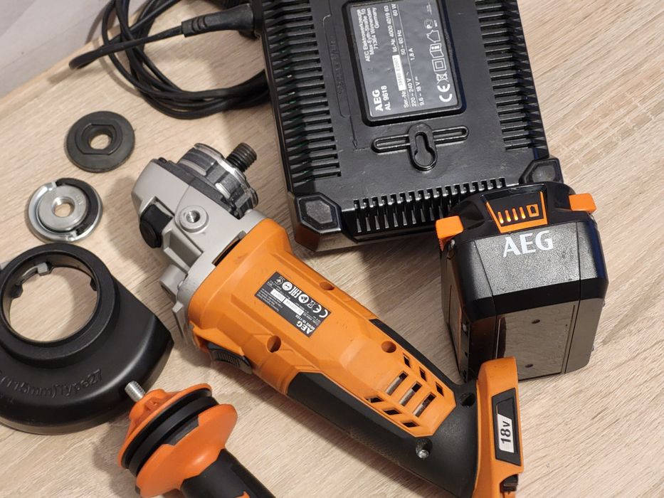 Szlifierka kątowa AEG BEWS 18 ładowarka AL9618 akumulator L1840S