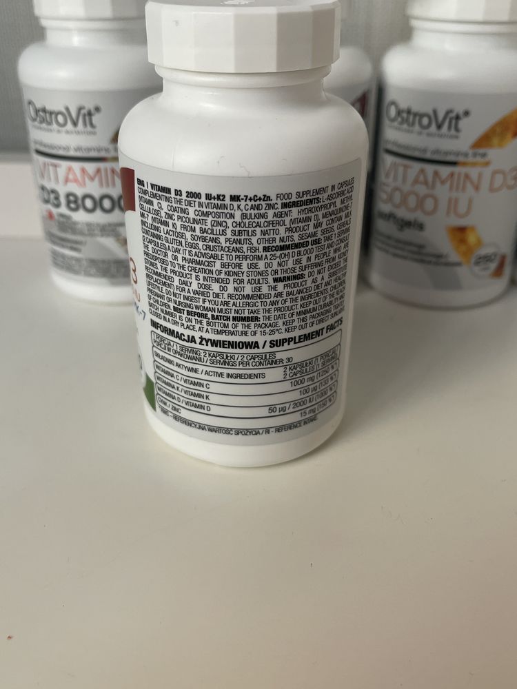 Витамин Д3+К2 OstroVit Vitamin D3 4000 + K2 90т есть, 5000IU, 8000IU