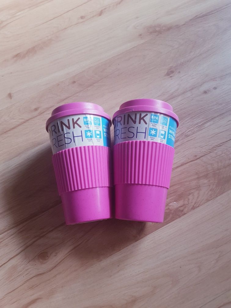 Dwa nowe  Kubki podróżne na napoje atest- 2 sztuki