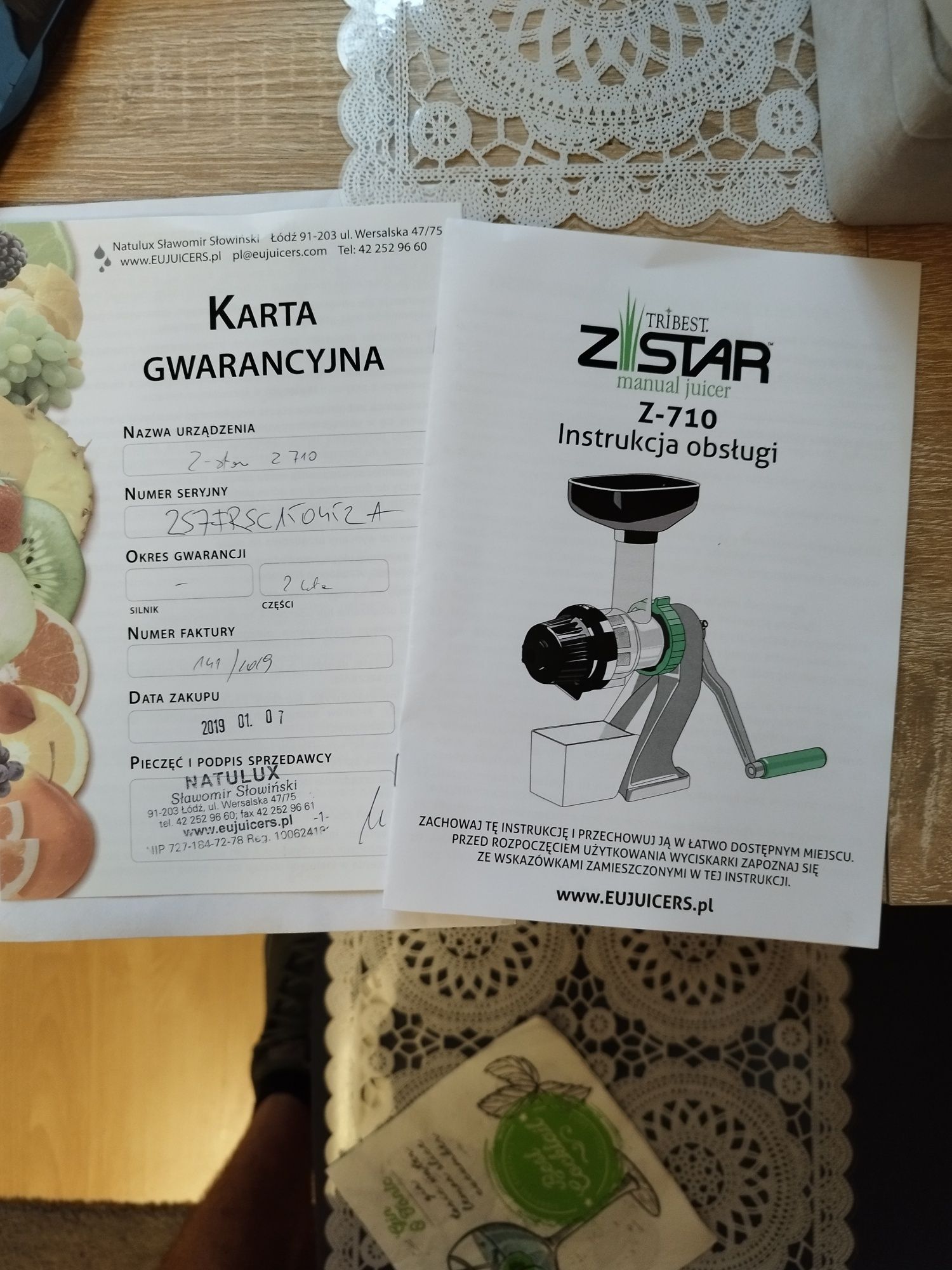 Ręczna wyciskarka, sokowirówka TRIBEST Z Star Z-710