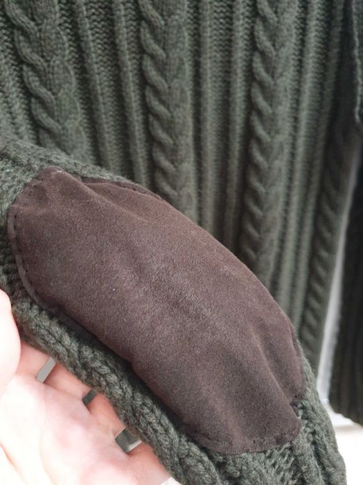 Zielony khaki sweter kardigan wełniany zapinany z warkoczem GAP S 36