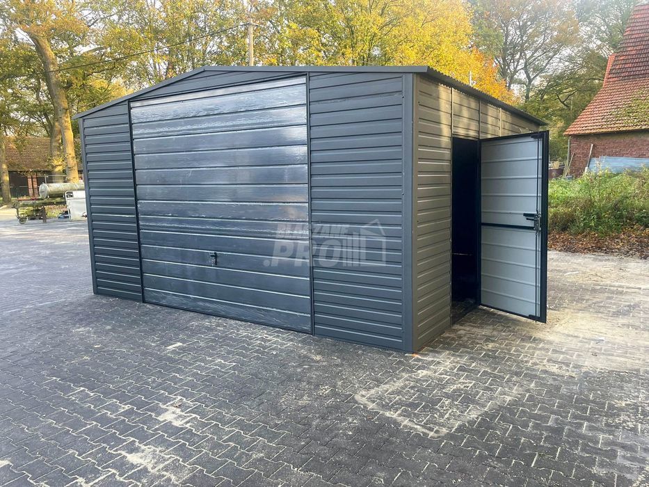 Garaż blaszany 5x5,5m  Brama uchylna  antracyt -dach dwuspadowy GP522
