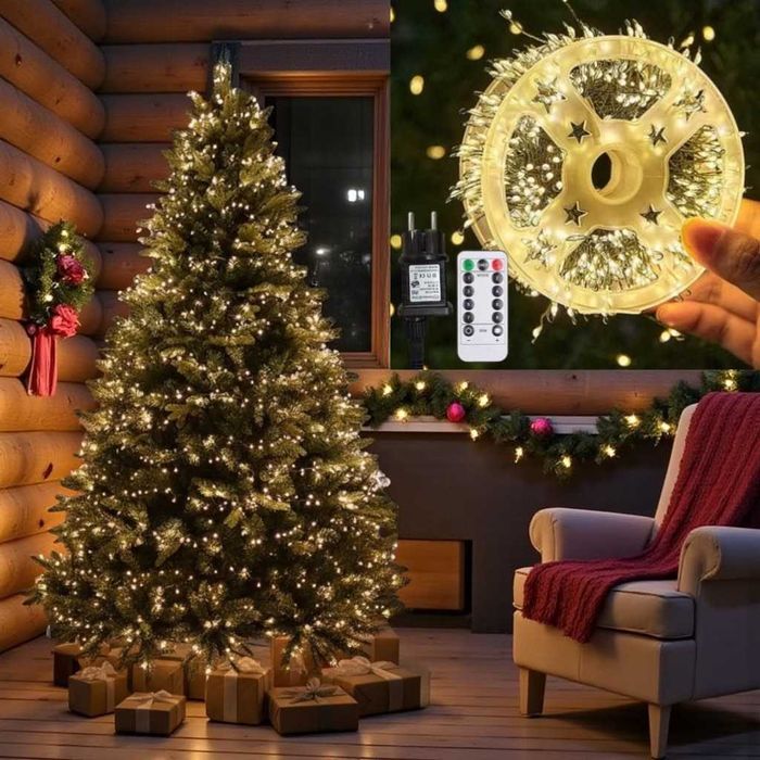 Мішура 100м 3000 Led , хвойна лапа, теплий білий, зелений провід